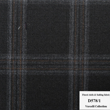 D578/1 Vercelli CVM - Vải Suit 95% Wool - Đen Caro Nâu